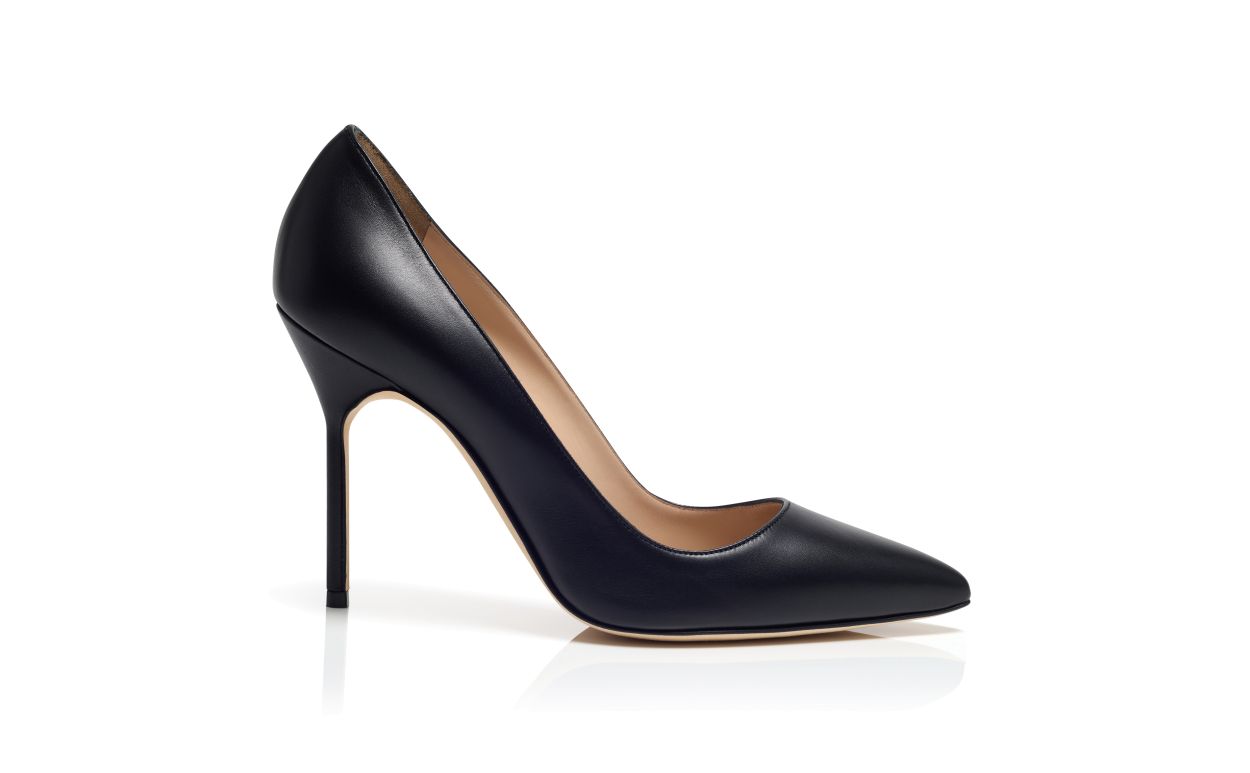 Designer Black Nappa Leather Pointed Toe Pumps - Image thumbnail