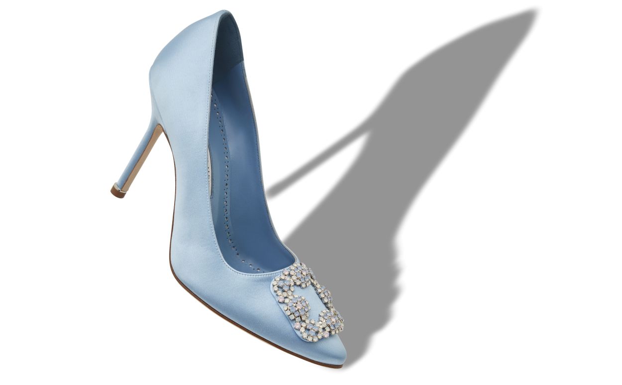 Designer Light Blue Satin Jewel Buckle Pumps - Image Main