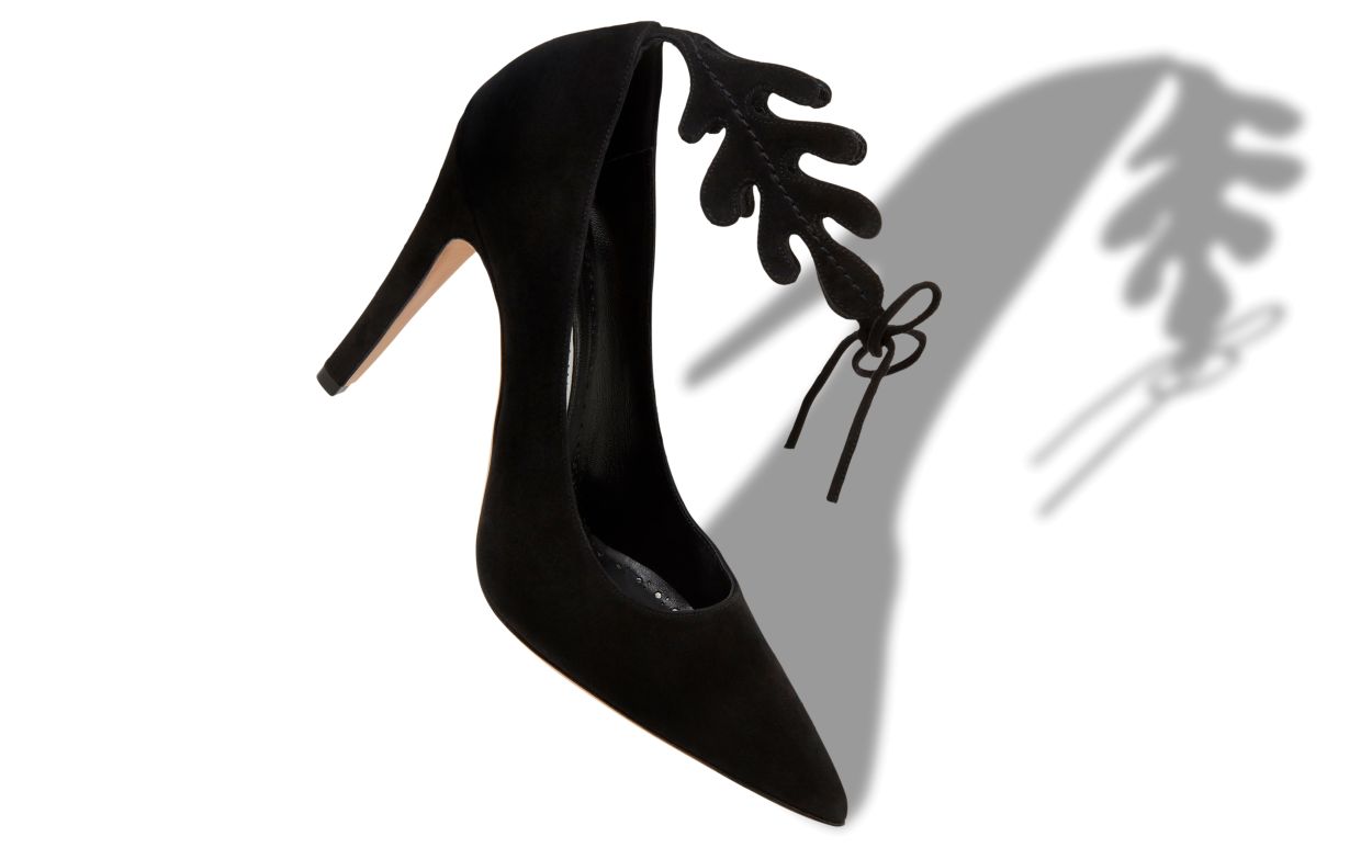 Designer Black Suede Ankle Strap Pumps  - Image Main