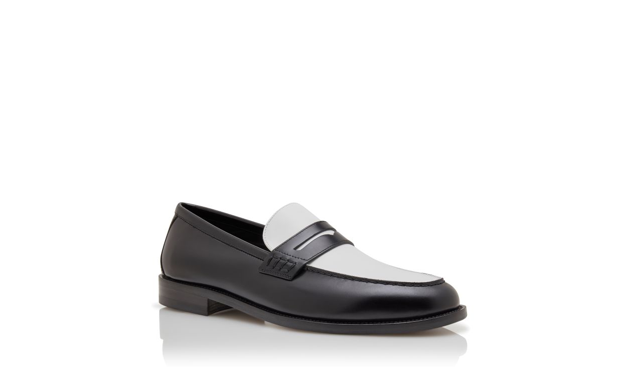 Designer Black and White Calf Leather Penny Loafers - Image Upsell
