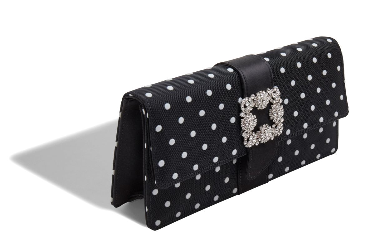 Designer Black and White Satin Jewel Buckle Clutch - Image small_image