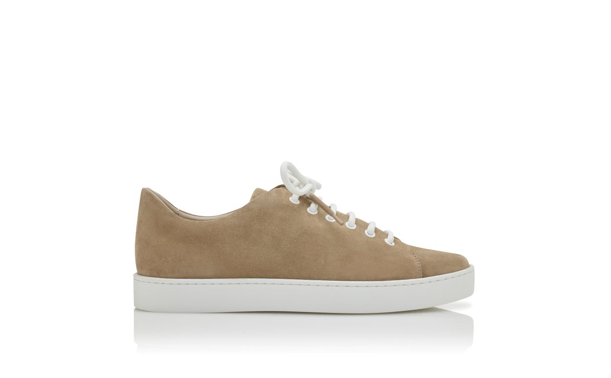 Designer Beige Suede Low Cut Sneakers - Image thumbnail