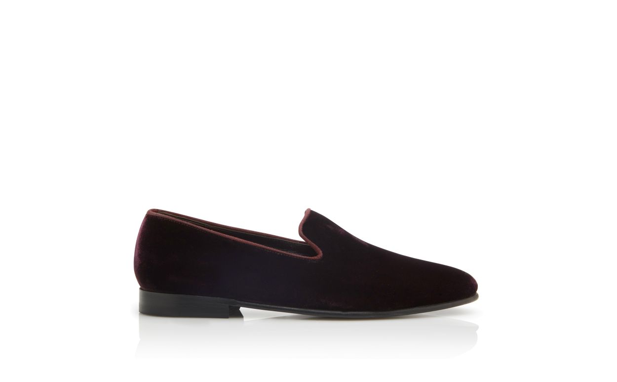 Designer Dark Purple Velvet Loafers - Image Side View