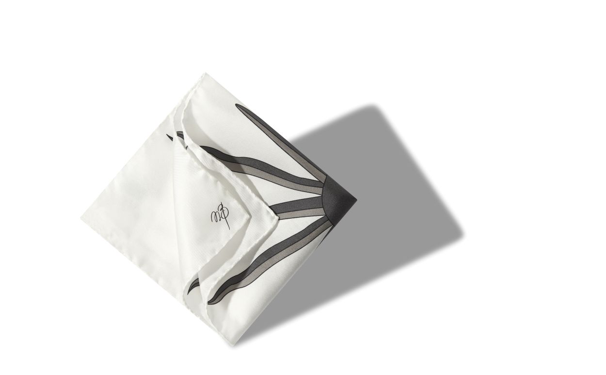 Designer Ivory and Grey Silk Sunburst Pocket Square - Image Main