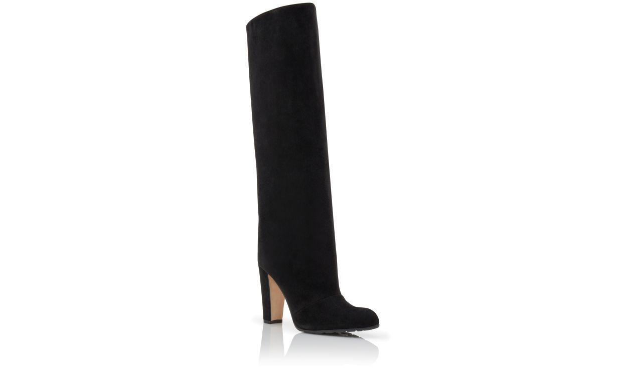 Designer Black Suede Knee High Boots - Image Upsell