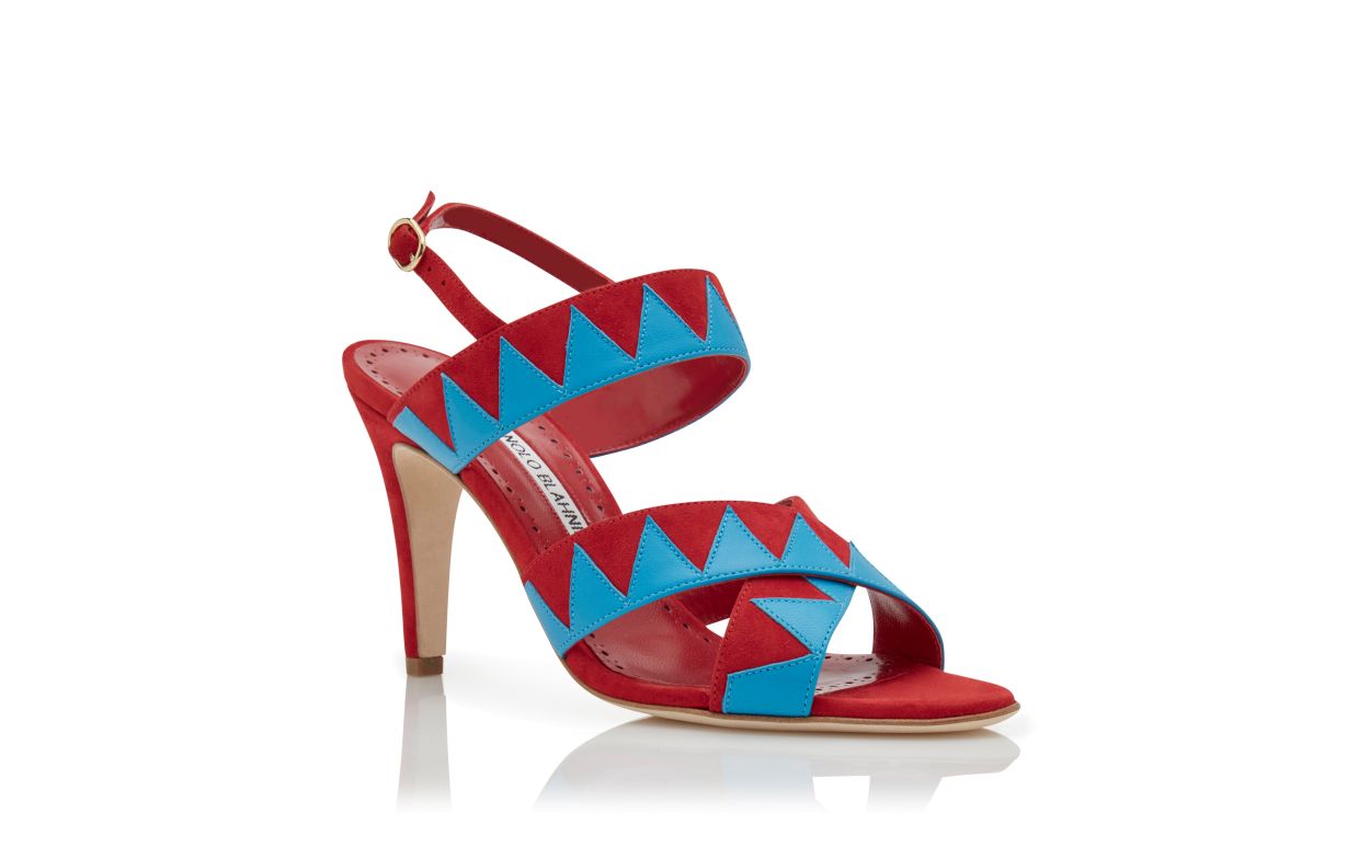 Designer Red and Blue Suede Zig Zag Sandals  - Image Upsell