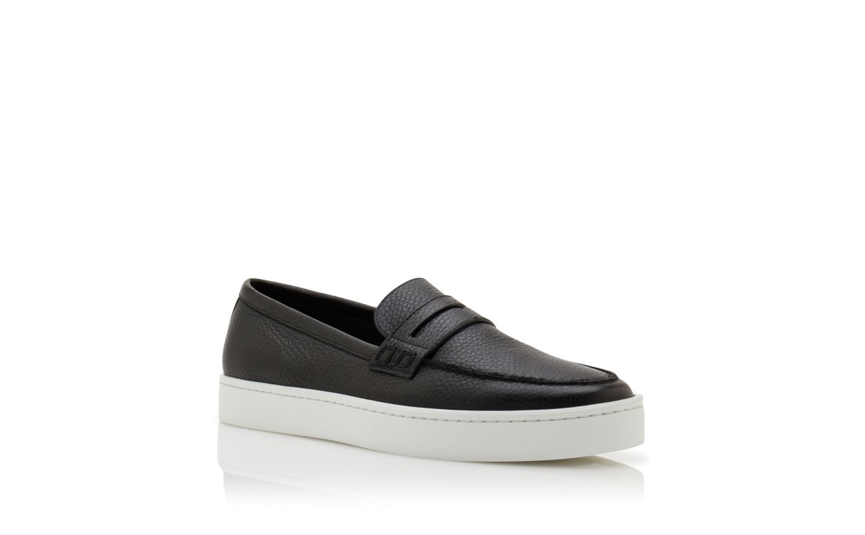 Designer Black Calf Leather Slip-On Loafers - Image Upsell