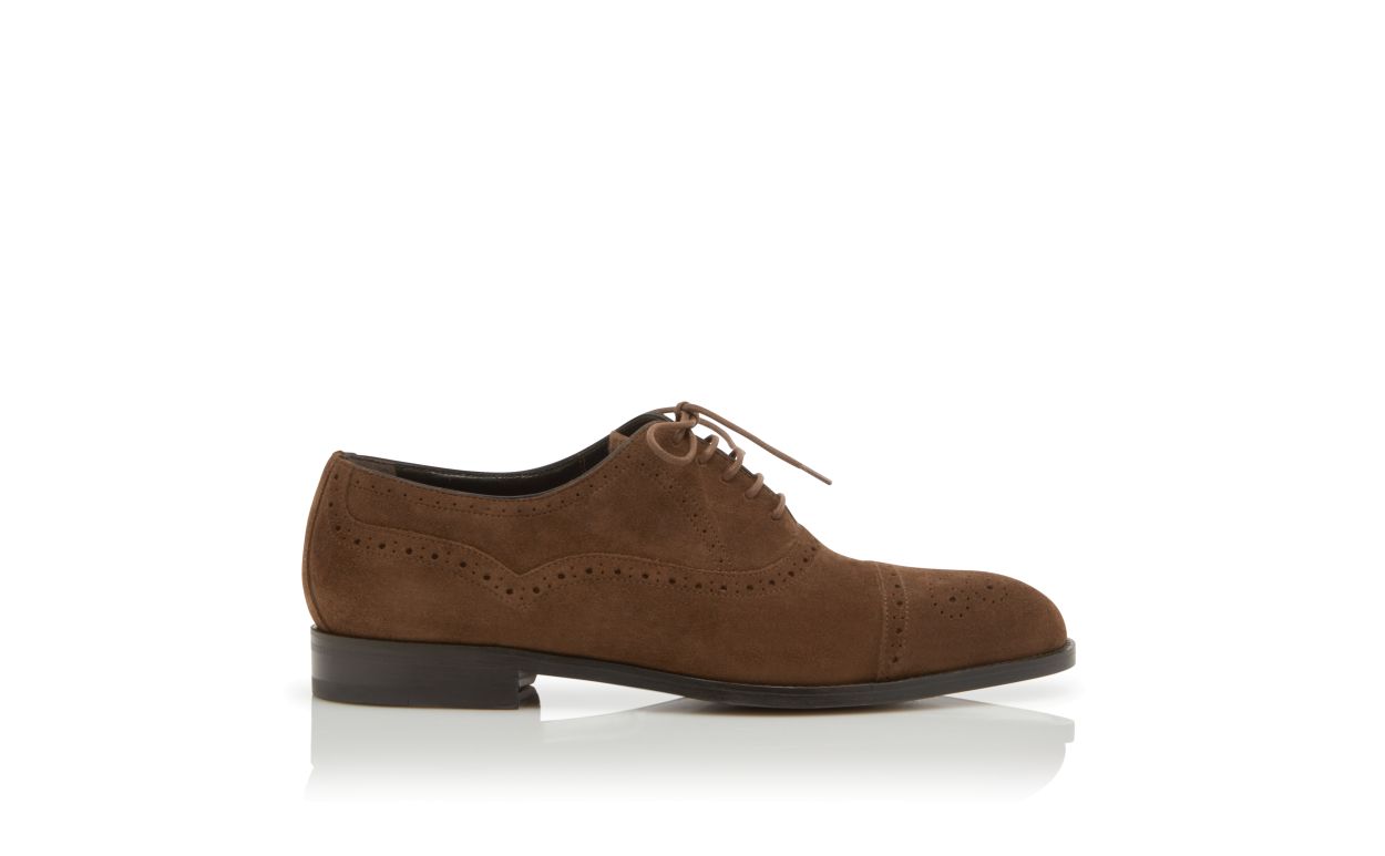 Designer Dark Brown Suede Cap Toe Oxfords - Image Side View