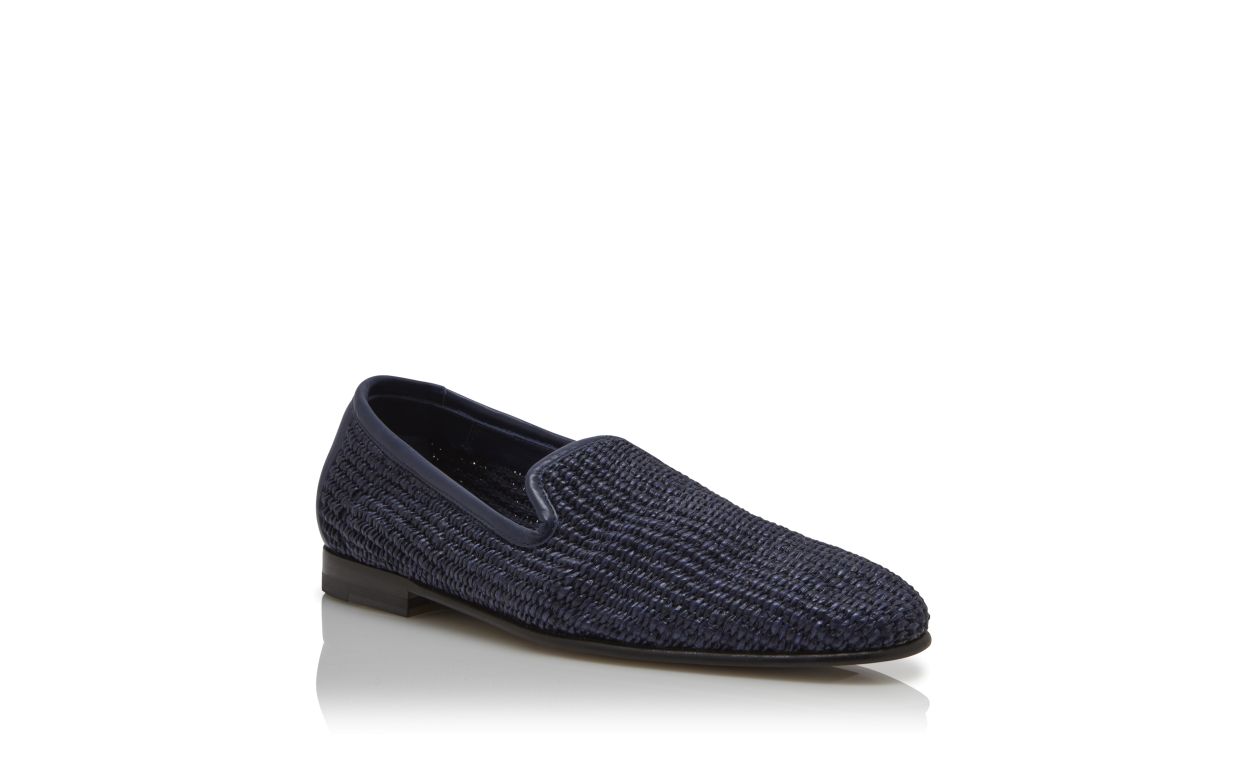 Designer Navy Blue Raffia Loafers - Image Upsell