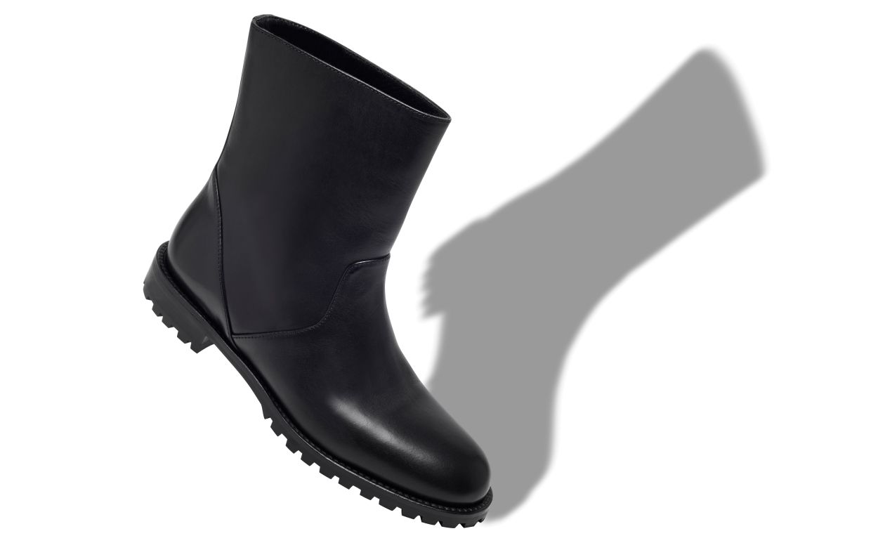 Designer Black Calf Leather Ankle Boots - Image Main