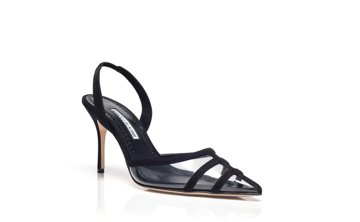 Designer Black Suede Cut Out Slingback Pumps - Image Upsell View