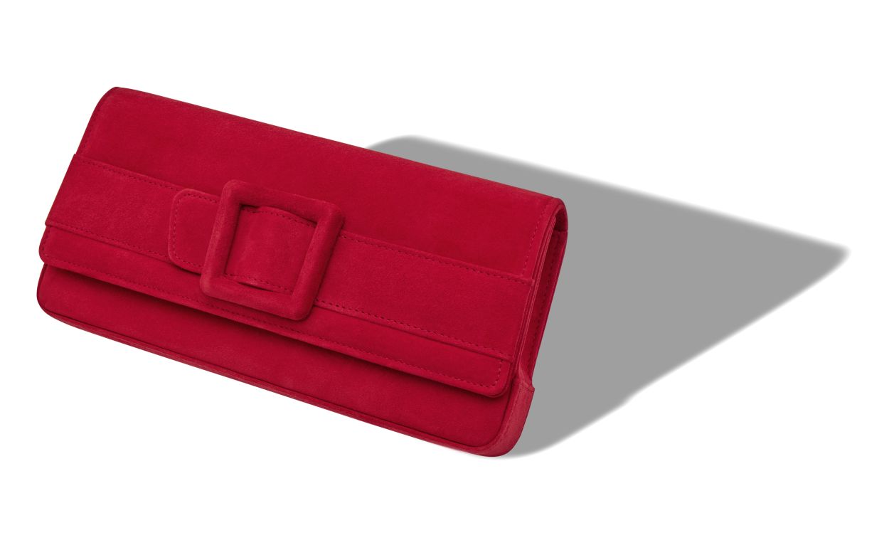 Designer Red Suede Buckle Clutch - Image Main