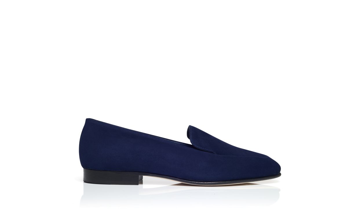 Designer Navy Blue Suede Loafers - Image Side View