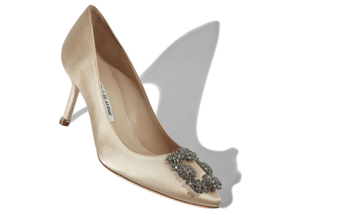 Designer Champagne Satin Jewel Buckle Pumps - Image Main