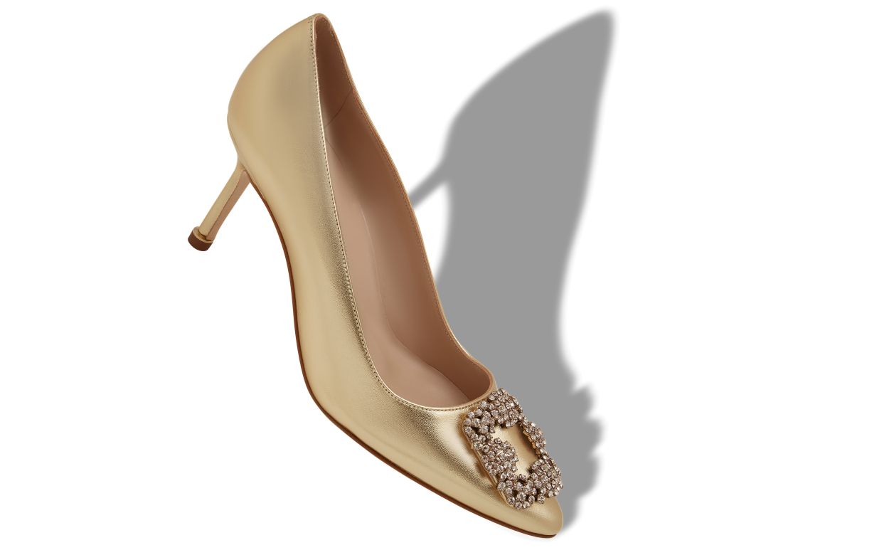Designer Gold Nappa Leather Jewel Buckle Pumps
 - Image Main View