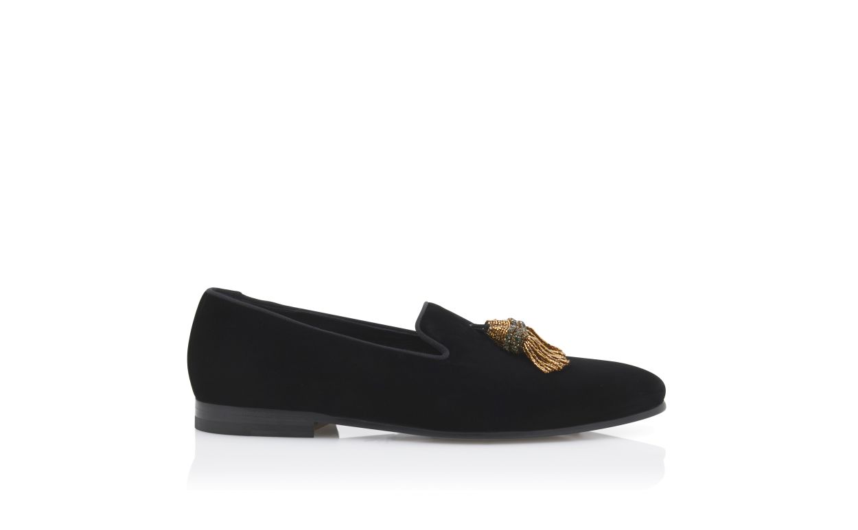 Designer Black Velvet Tassel Loafers - Image thumbnail