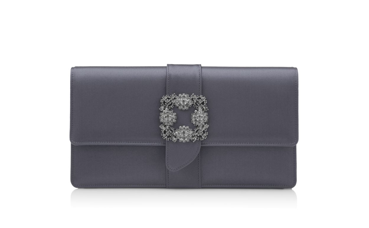Designer Purple Grey Satin Jewel Buckle Clutch - Image thumbnail
