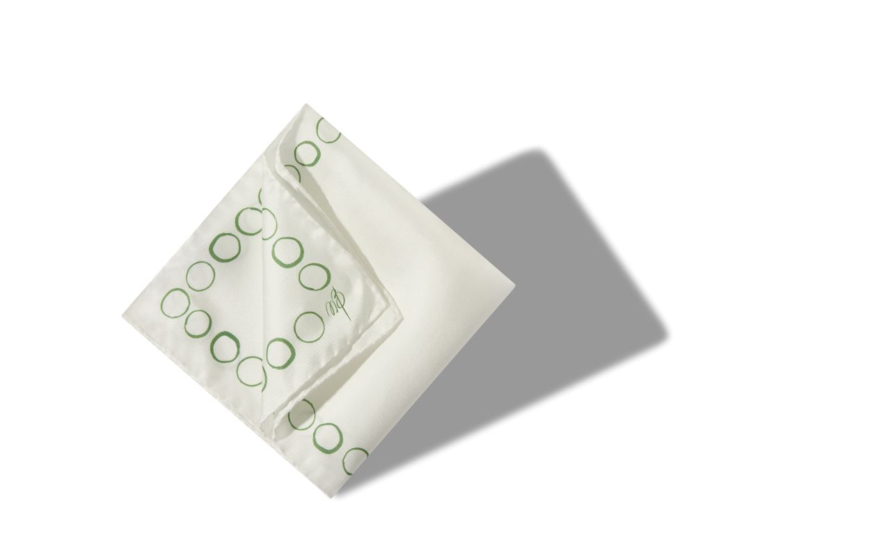 Designer Ivory and Green Silk Pocket Square - Image Main