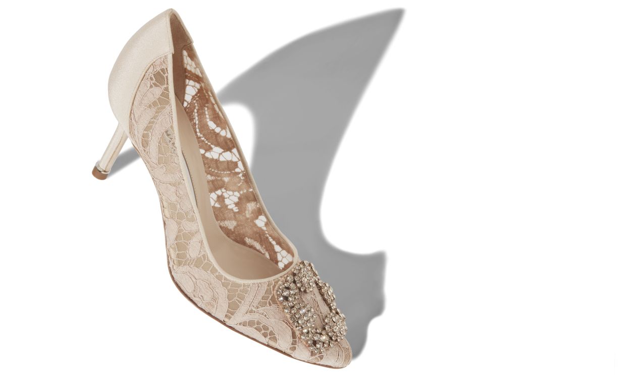 Designer Pink Champagne Lace Jewel Buckle Pumps - Image Main