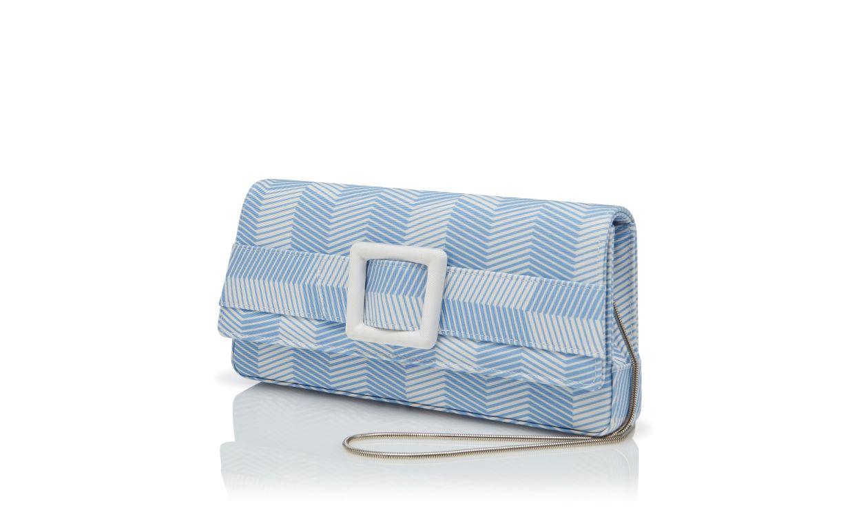 Designer Blue and White Grosgrain Buckle Clutch - Image 