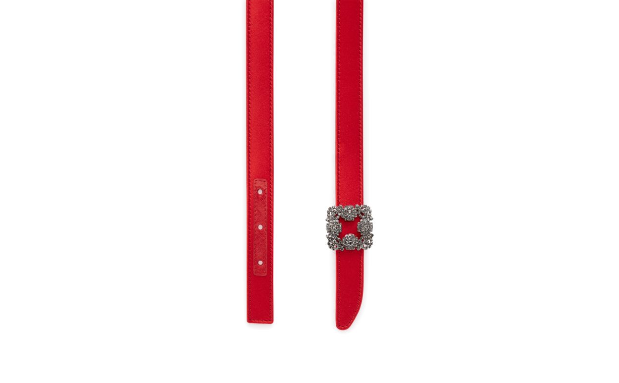 Designer Red Satin Crystal Buckled Belt - Image 