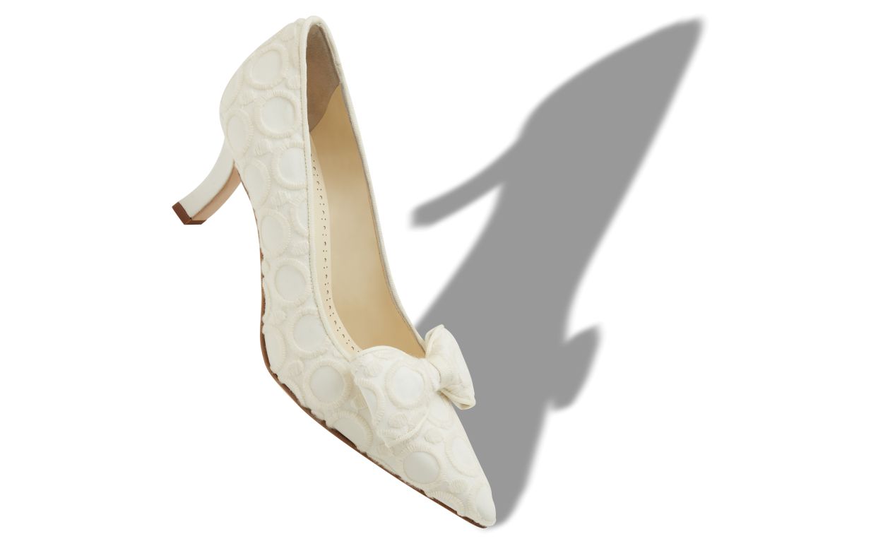 Designer White Silk Pointed Toe Pumps - Image Main View