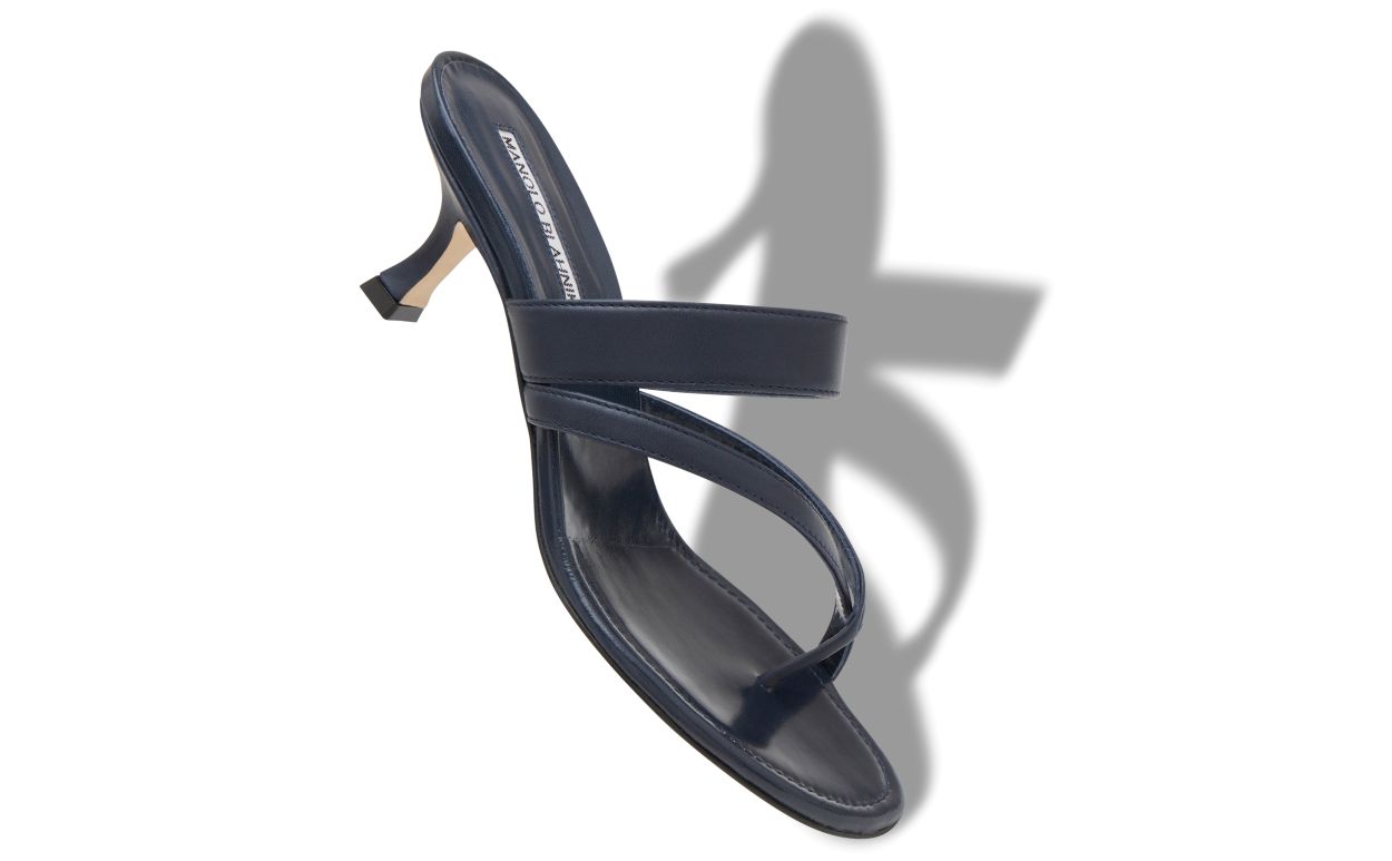 Designer Navy Blue Nappa Leather Mules - Image Main