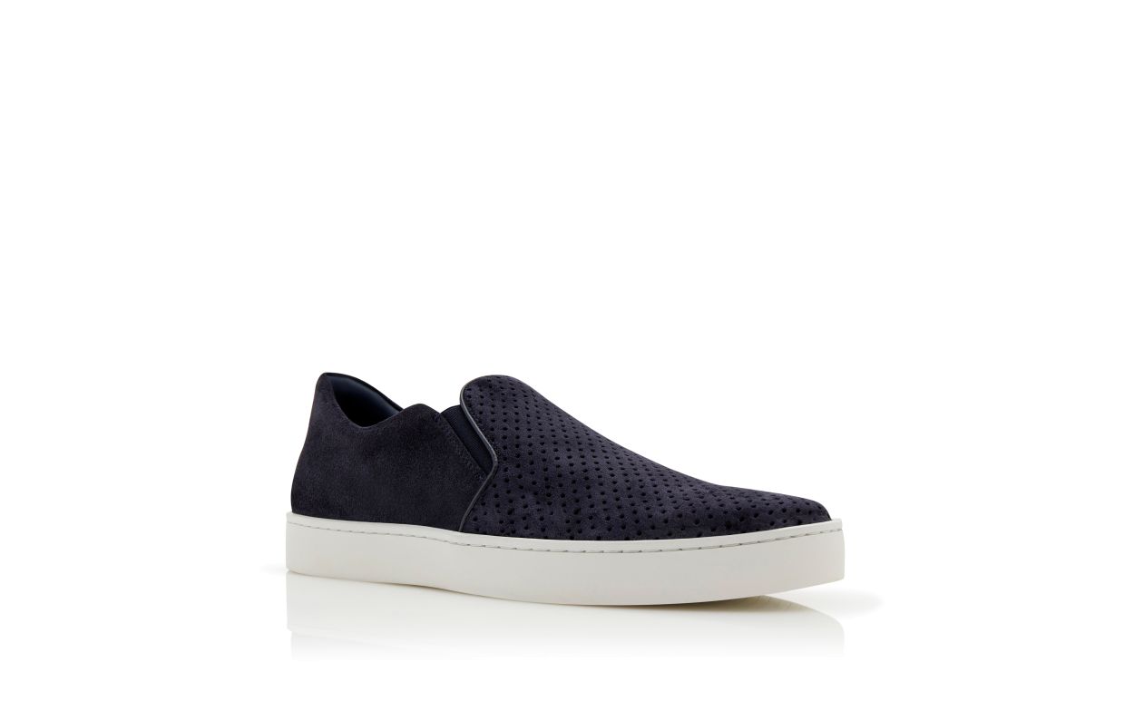 Designer Navy Blue Suede Slip-On Sneakers - Image Upsell