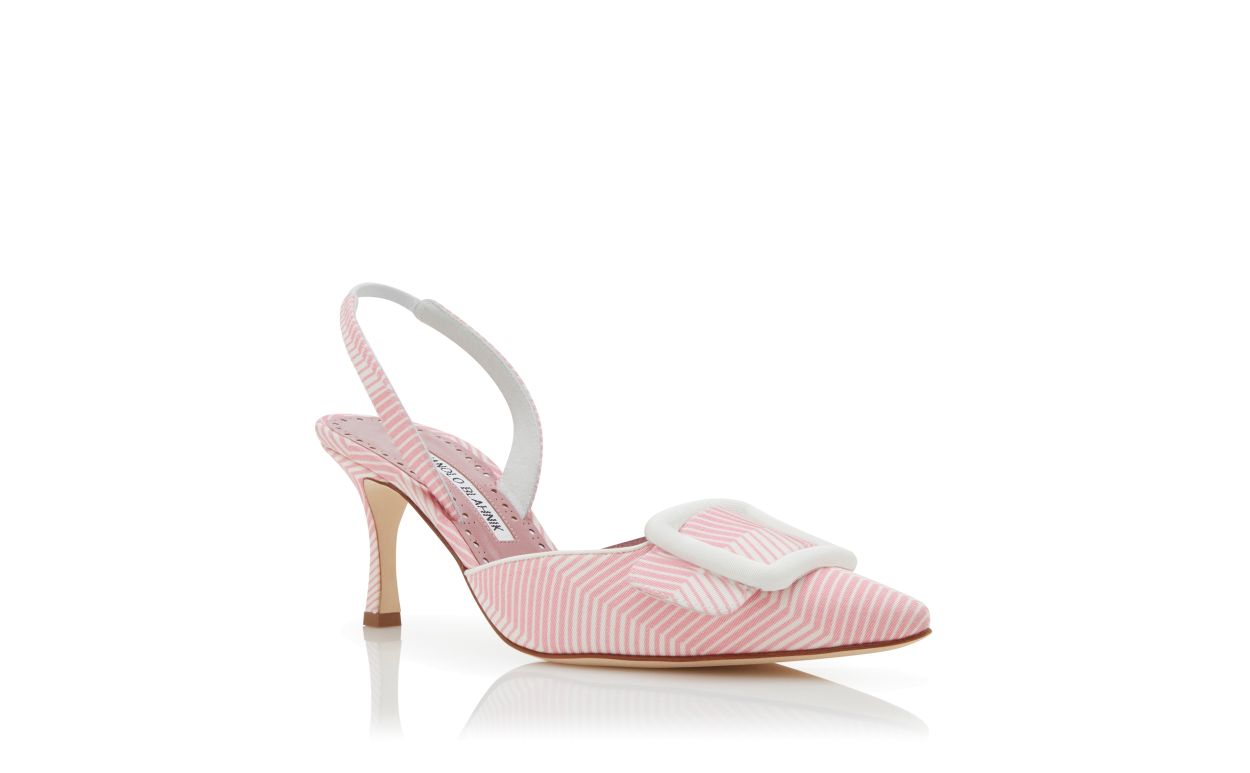 Designer Pink and White Grosgrain Slingback Pumps - Image Upsell