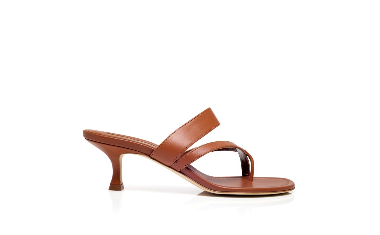 Designer Brown Calf Leather Mules - Image Side View