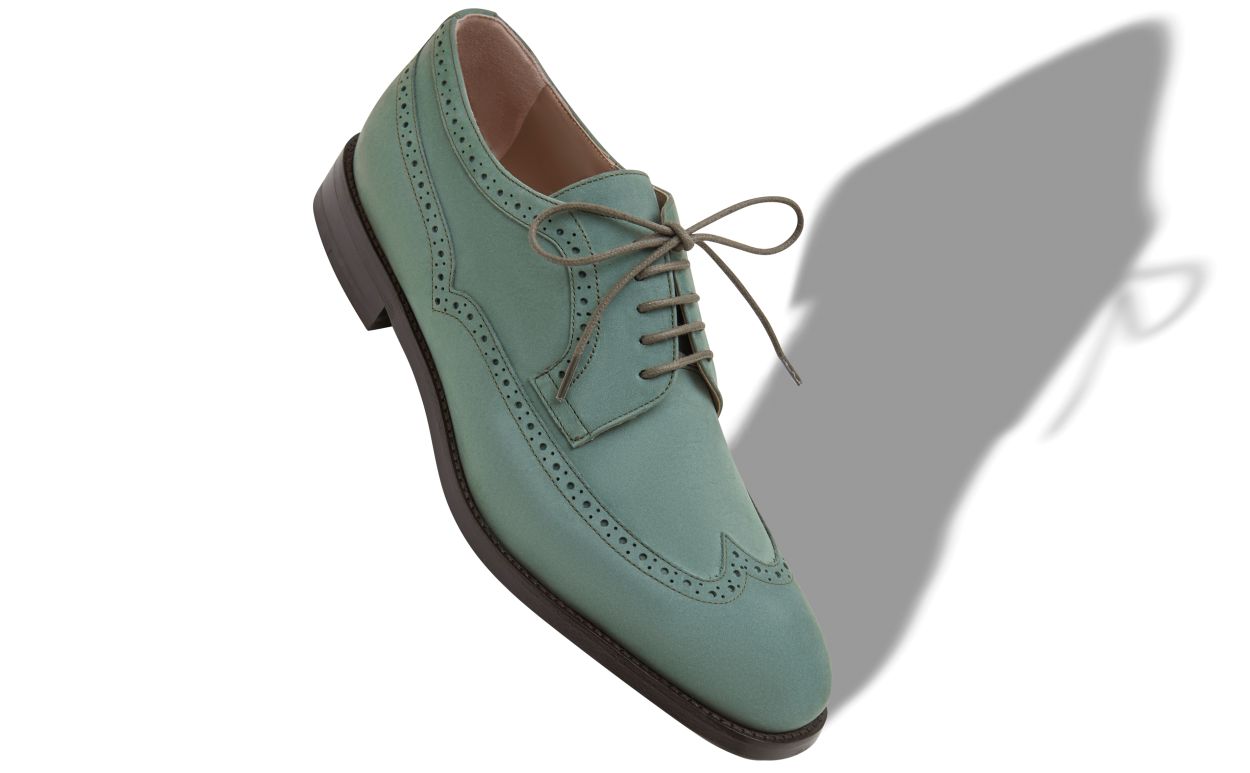 Designer Dark Green Suede Lace-Up Oxfords - Image Main View