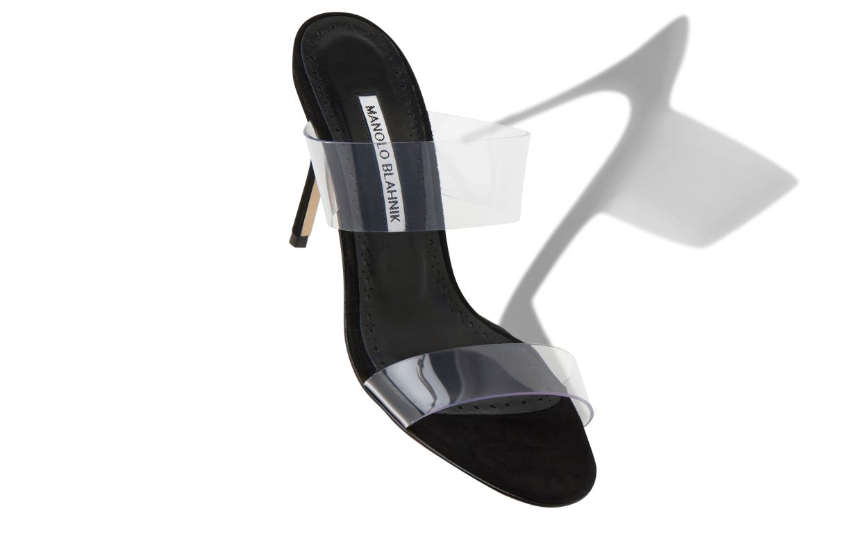 Designer Black Suede and ECO PVC Open Toe Mules - Image Main