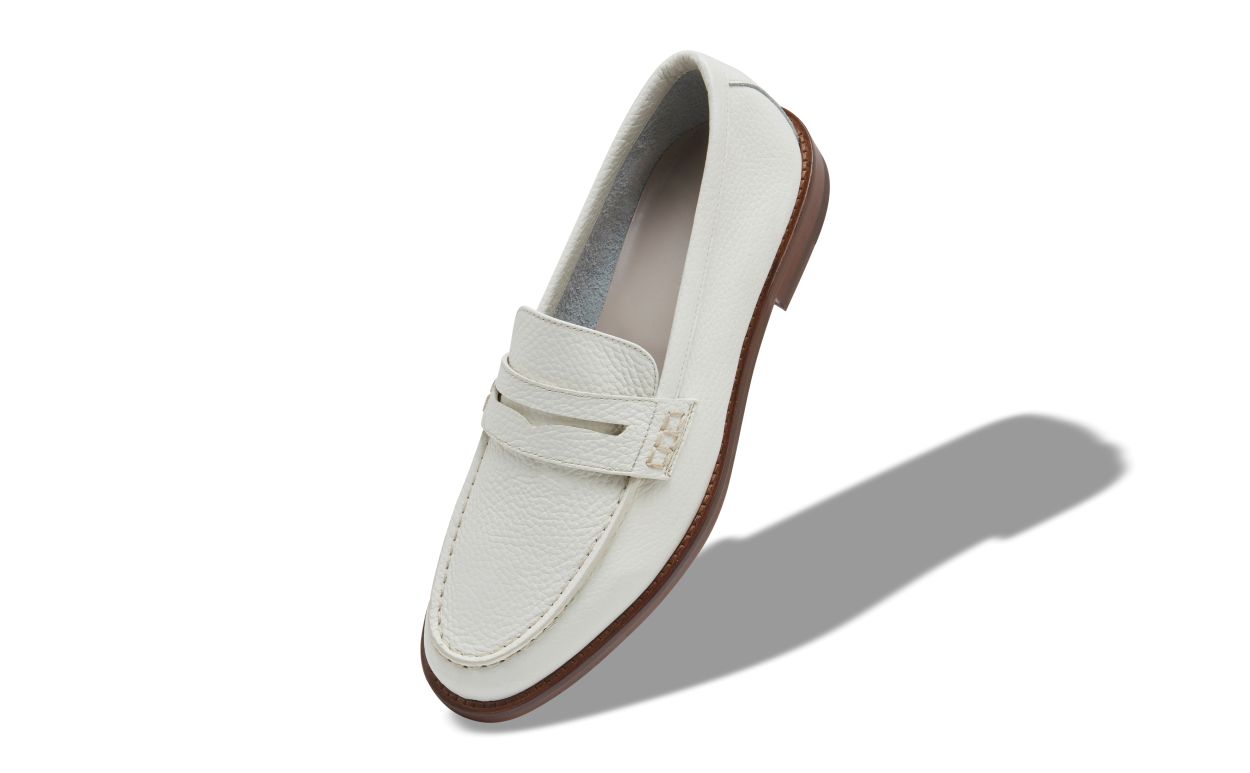 Designer White Calf Leather Penny Loafers - Image Main