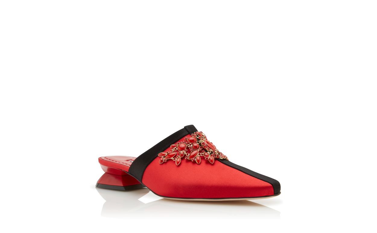 Designer Red Satin Jewel Embellished Mules - Image Upsell