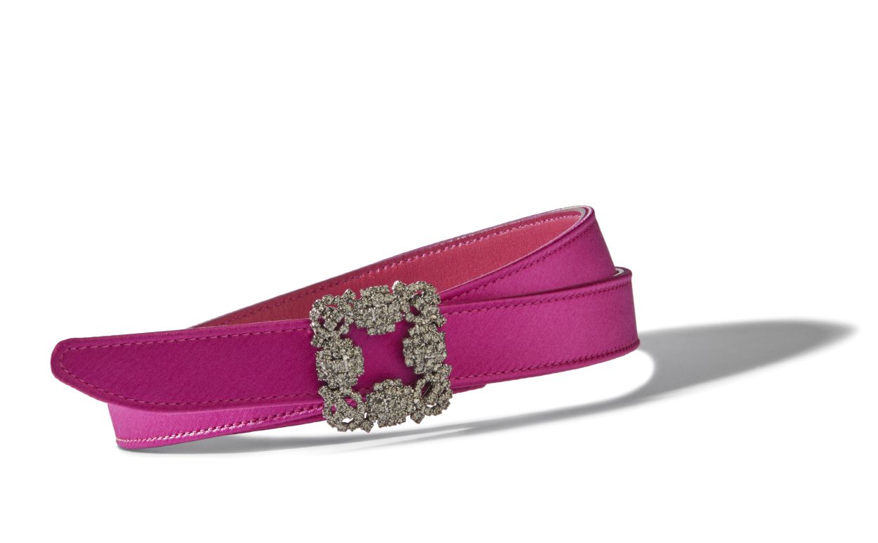 Designer Fuchsia Satin Crystal Buckled Belt - Image Main