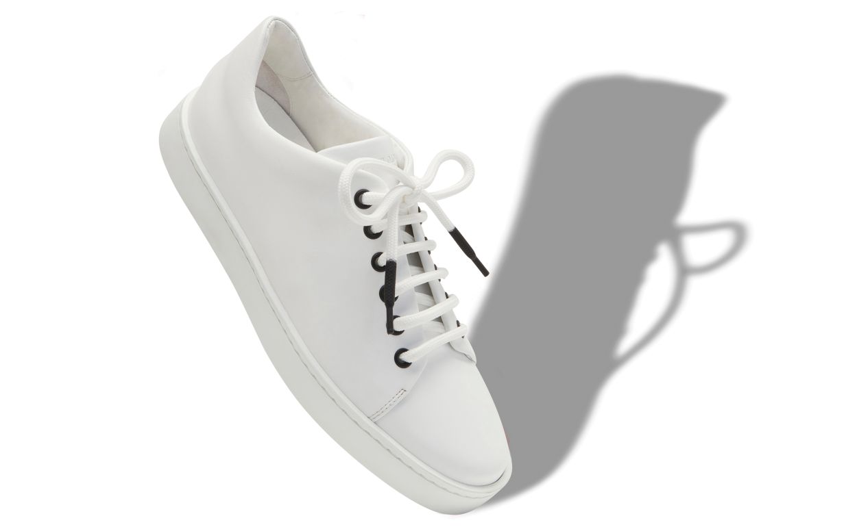 Designer White Calf Leather Low Cut Sneakers - Image Main