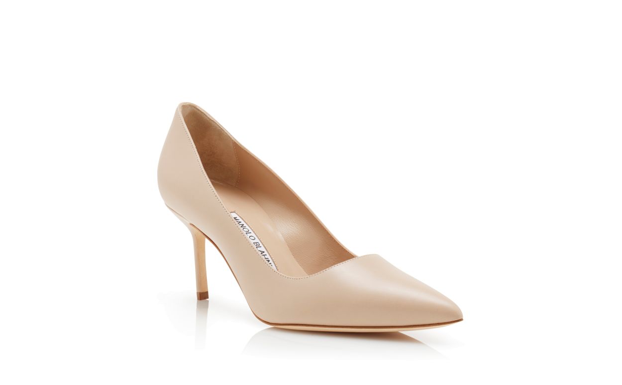 Designer Beige Calf Leather Pointed Toe Pumps - Image Upsell