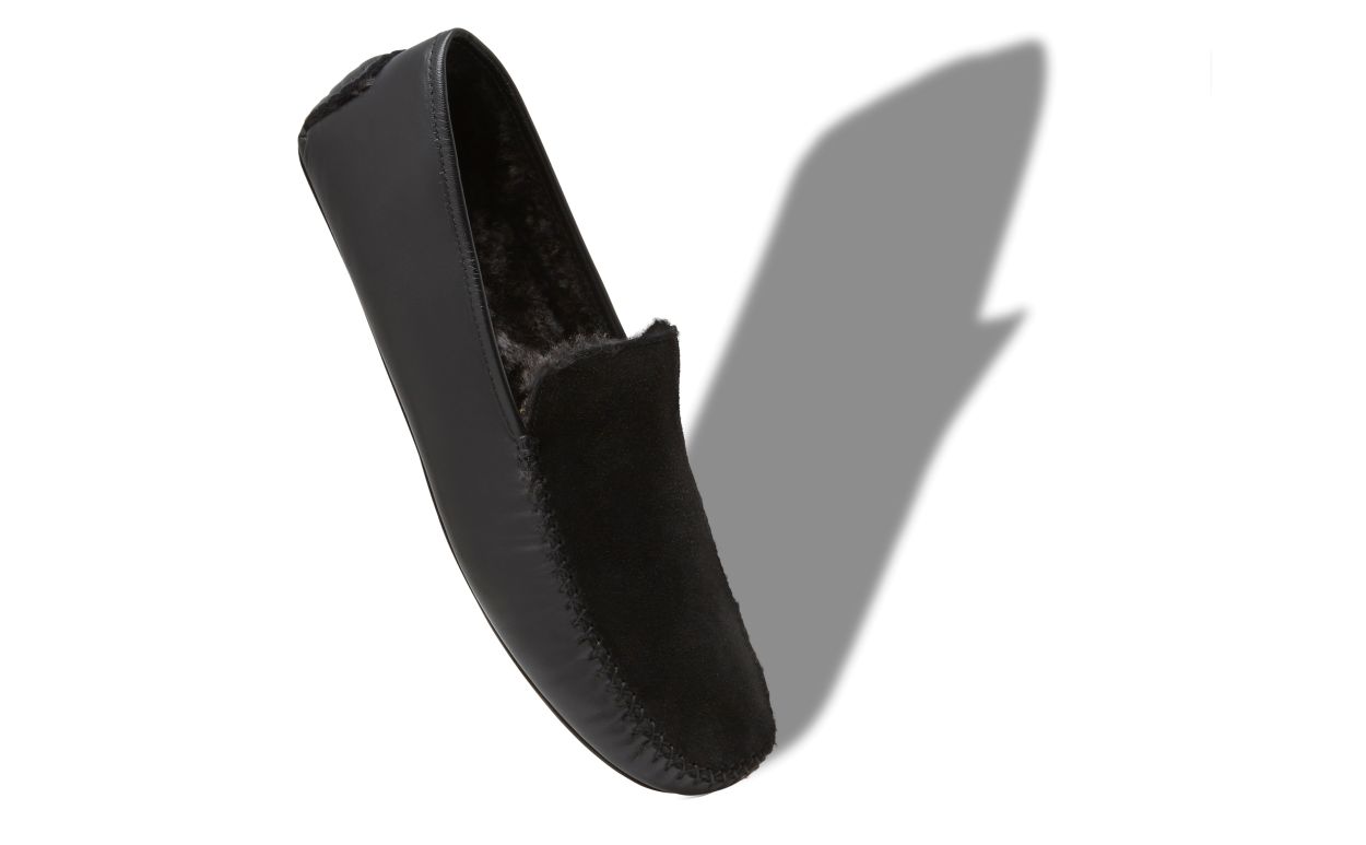 Designer Black Nappa Leather and Suede Driving Shoes - Image Main