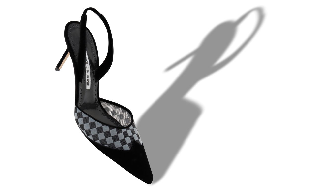 Designer Black Mesh Checkered Slingback Mules - Image Main