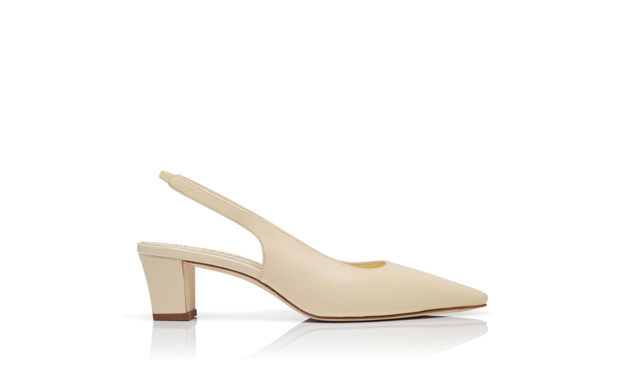 Designer Light Cream Nappa Leather Slingback Pumps - Image Side View