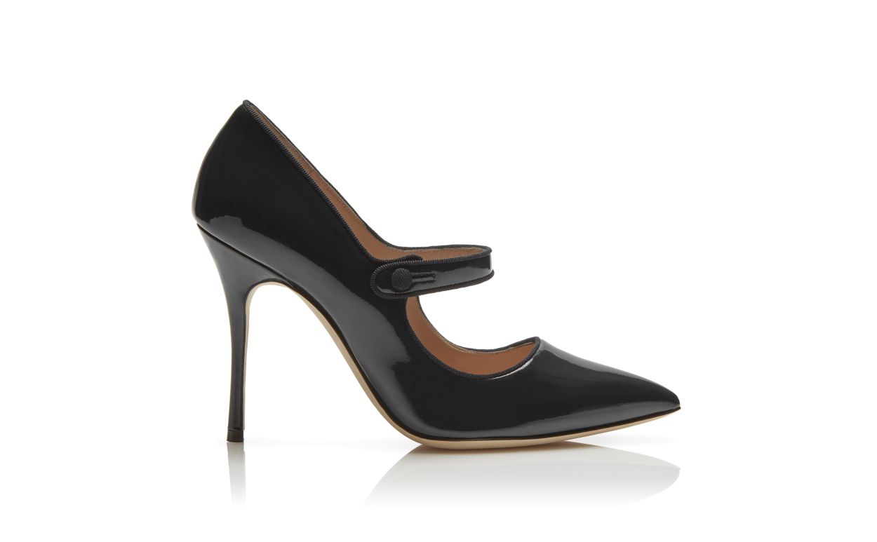 Designer Black Patent Leather Pointed Toe Pumps - Image Side View