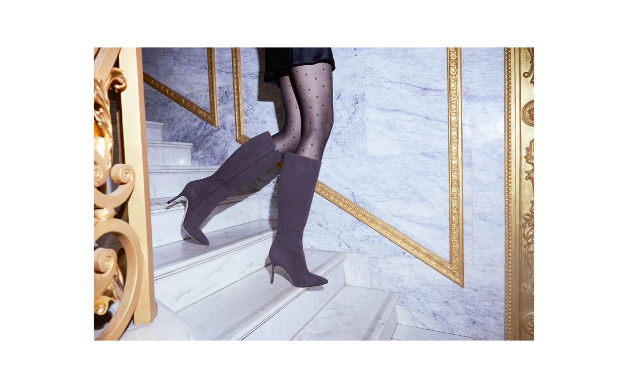 Designer Brown Suede Knee High Boots - Image 