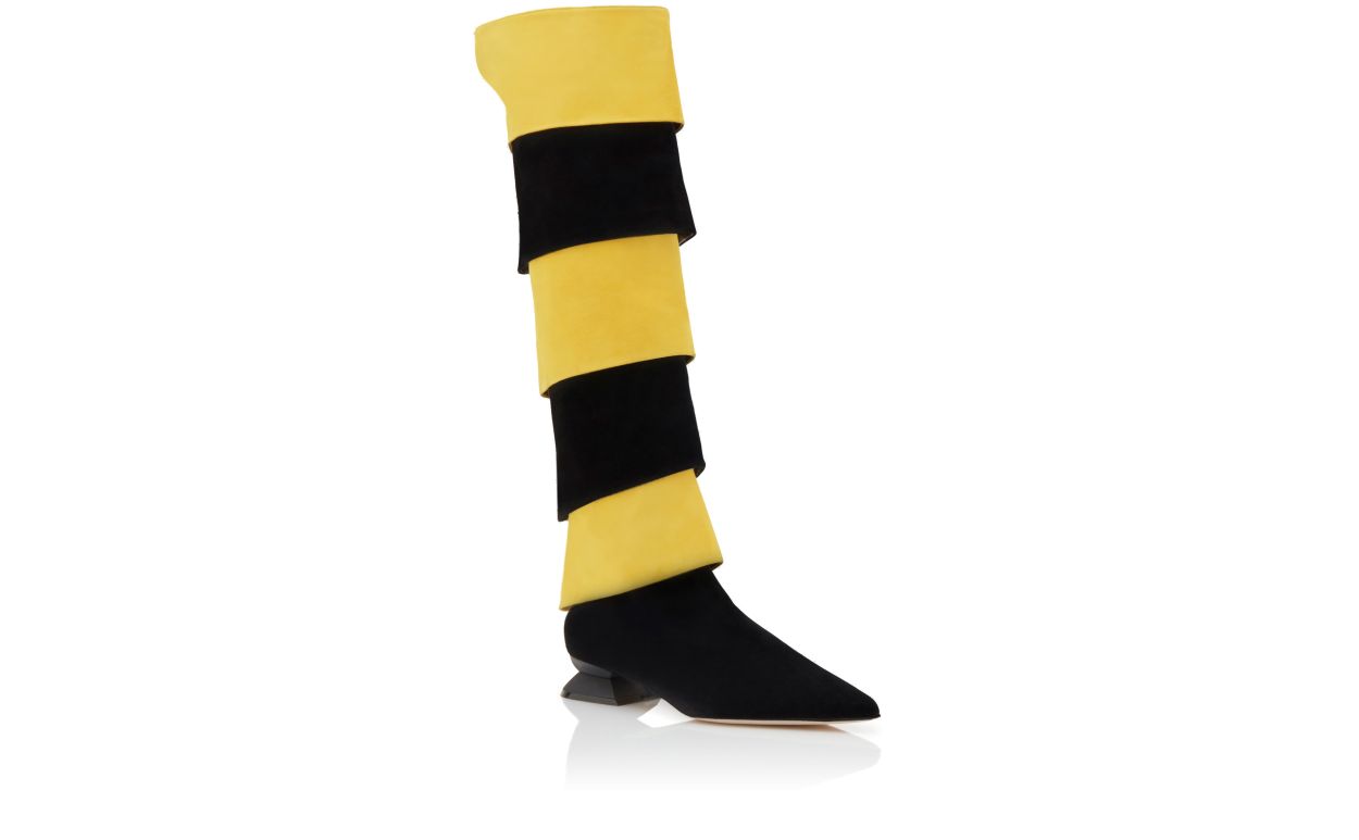Designer Black and Yellow Suede Boots  - Image Upsell