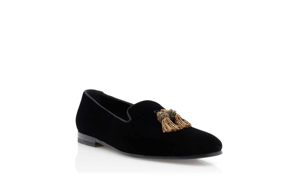 Designer Black Velvet Tassel Loafers - Image Upsell