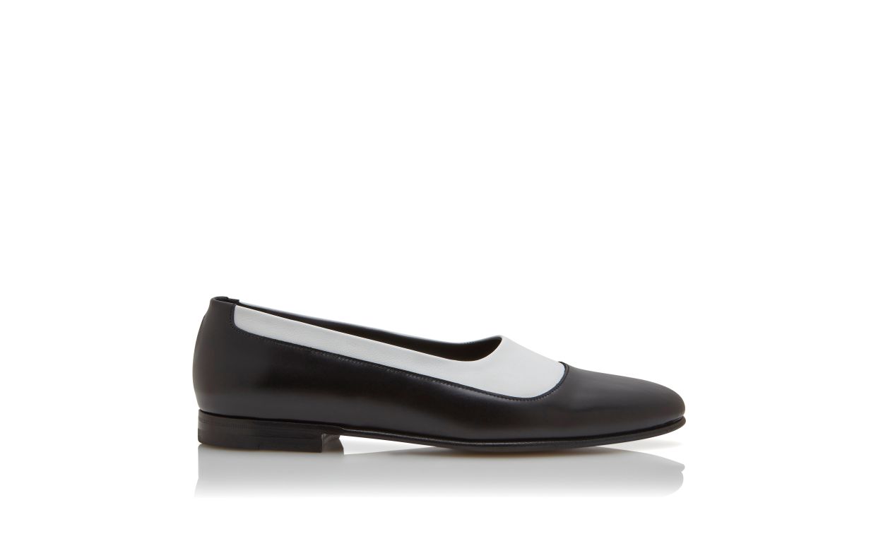 Designer Black and White Calf Leather Loafers - Image Side View
