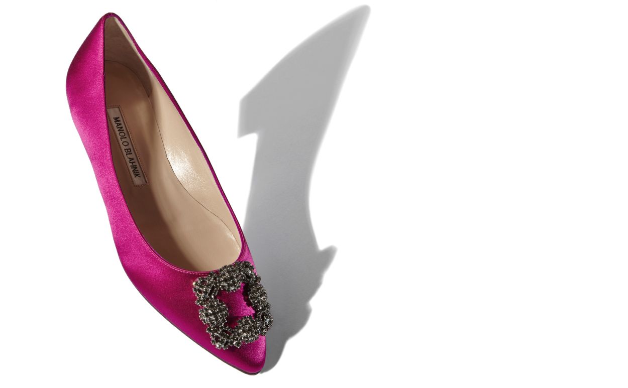 Designer Dark Fuchsia Satin Jewel Buckle Flat Pumps - Image Main