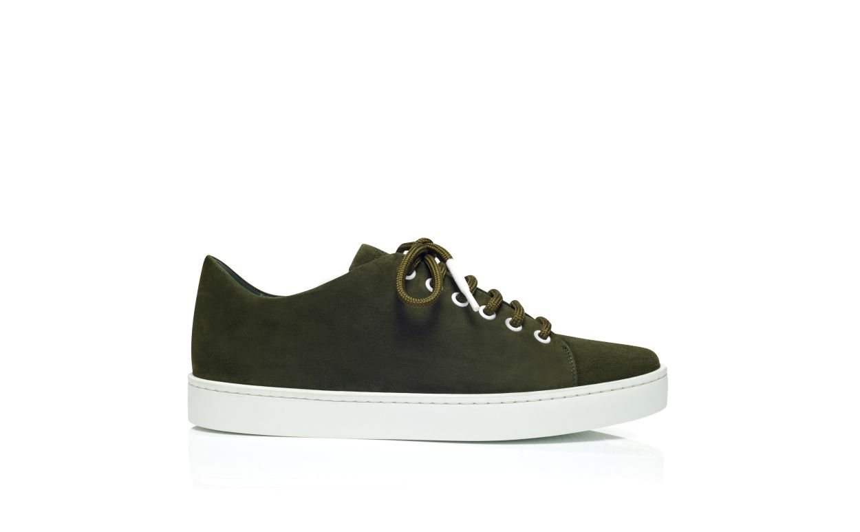 Designer Dark Green Suede Low Cut Sneakers - Image Side View