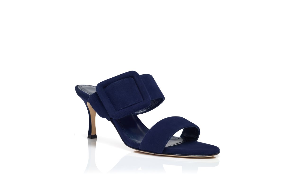 Designer Navy Blue Suede Open Toe Mules - Image Upsell