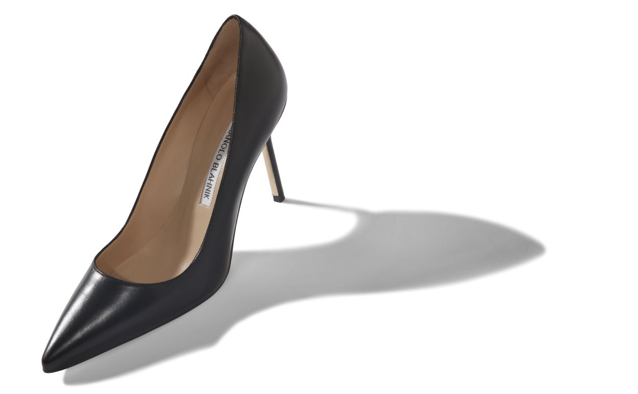 Designer Black Calf Leather Pointed Toe Pumps - Image Main