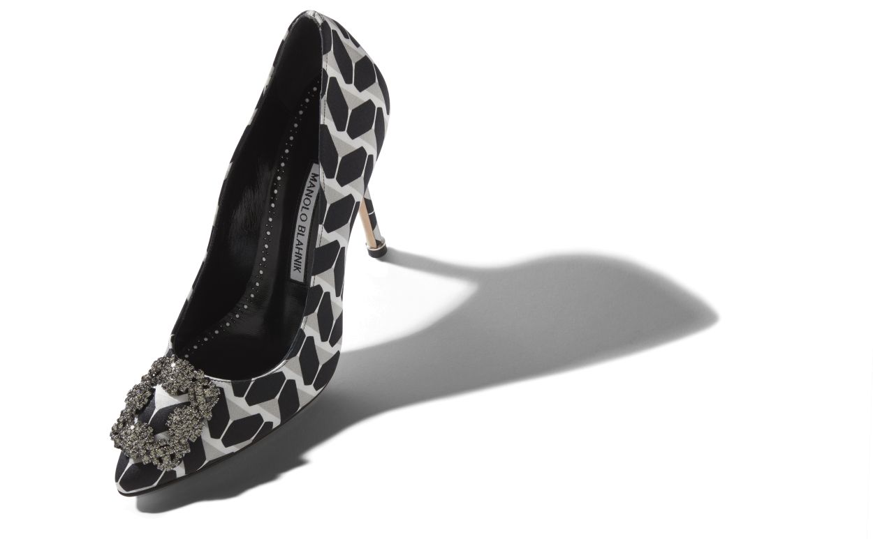 Designer Monochrome Crepe De Chine Jewel Buckle Pumps - Image Main